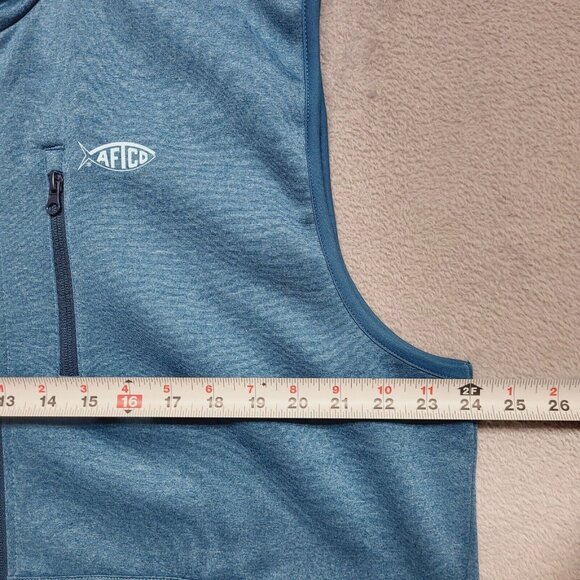 AFTCO Vest Mens Large Blue AFTech Performance Fleece Zip Pockets Fishing Casual - Picture 4 of 8